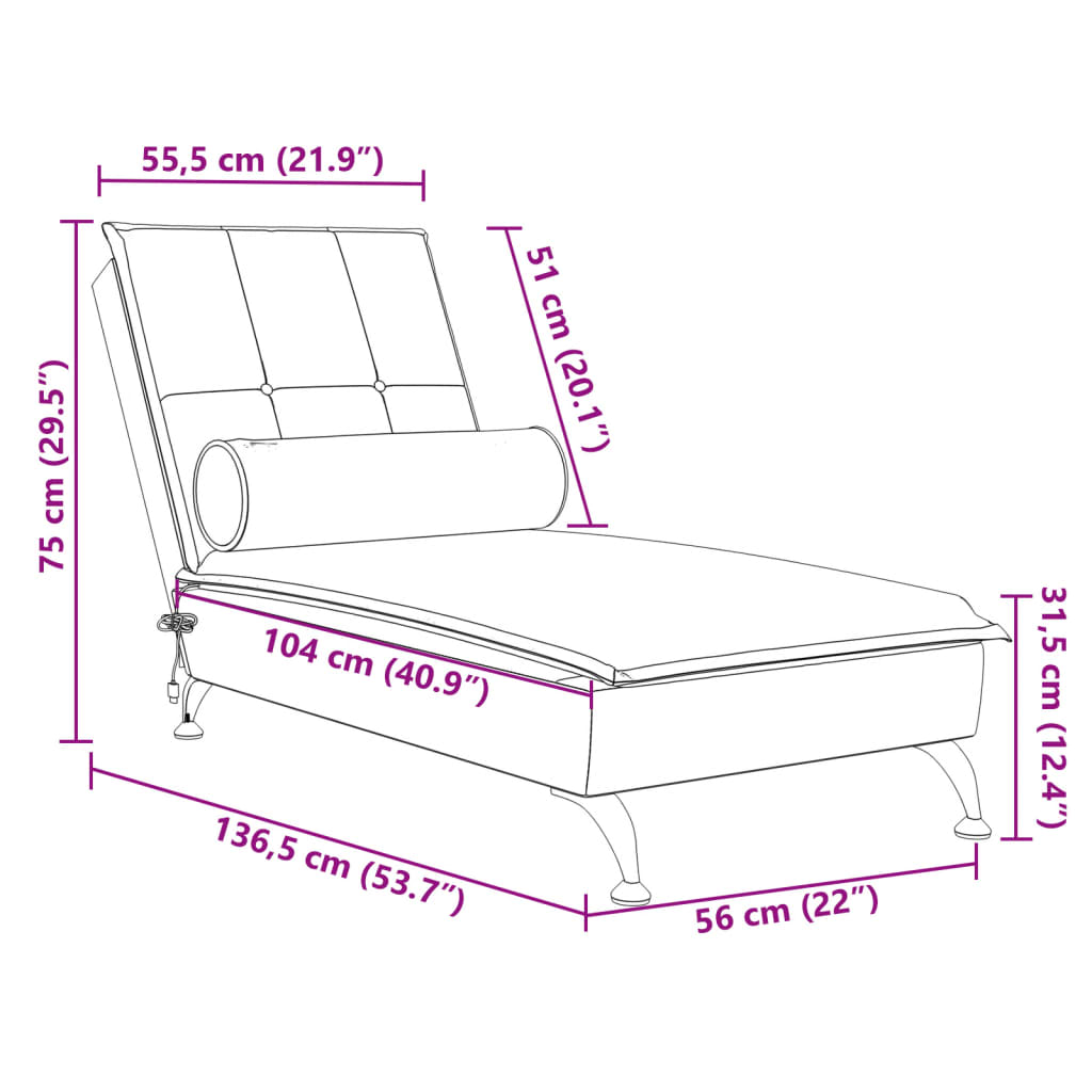 Massage-Chaiselongue mit Nackenrolle Dunkelgrau Samt