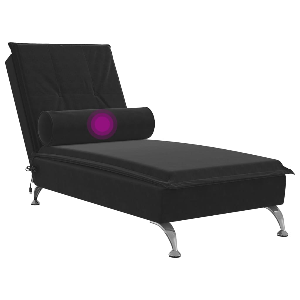 Massage-Chaiselongue mit Nackenrolle Schwarz Samt