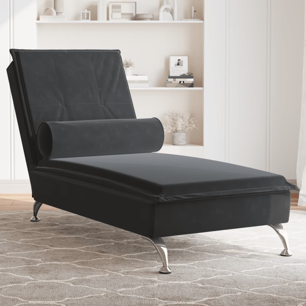 Massage-Chaiselongue mit Nackenrolle Schwarz Samt