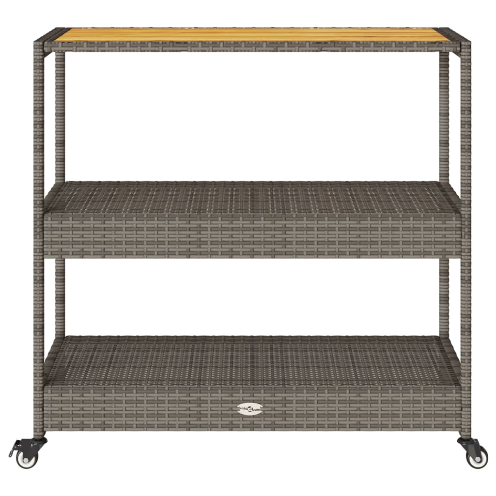 Barwagen 3 Böden Grau Poly Rattan und Massivholz Akazie