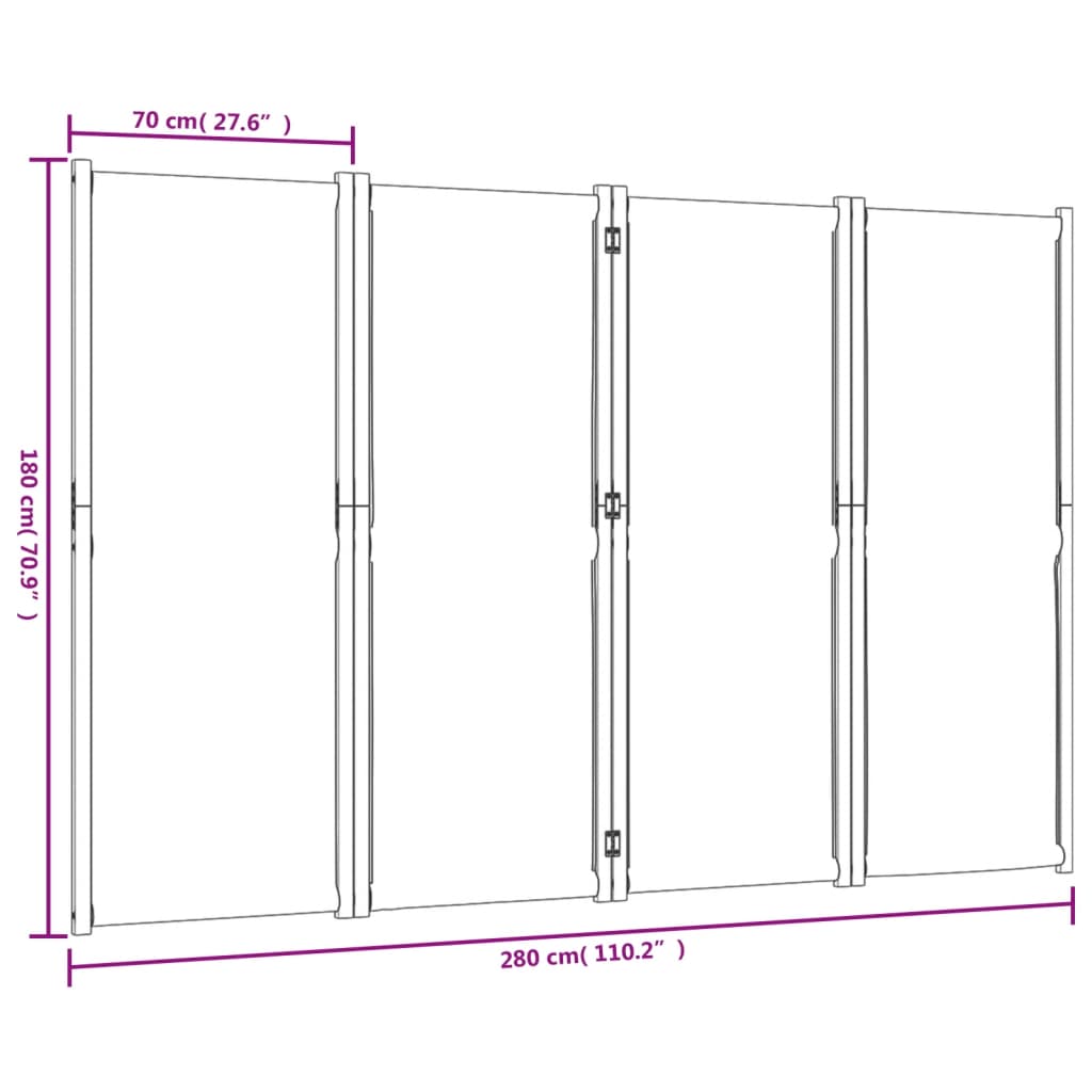 4-tlg. Paravent Taupe 280x180 cm