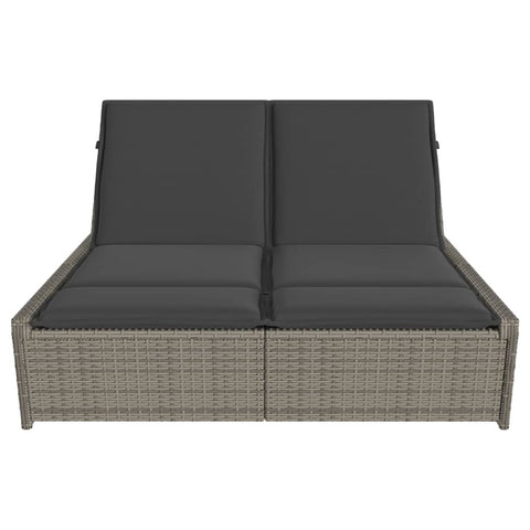 Doppel-Sonnenliege mit Kissen Grau Poly Rattan