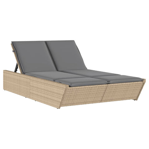 Doppel-Sonnenliege mit Auflagen Beige Poly Rattan