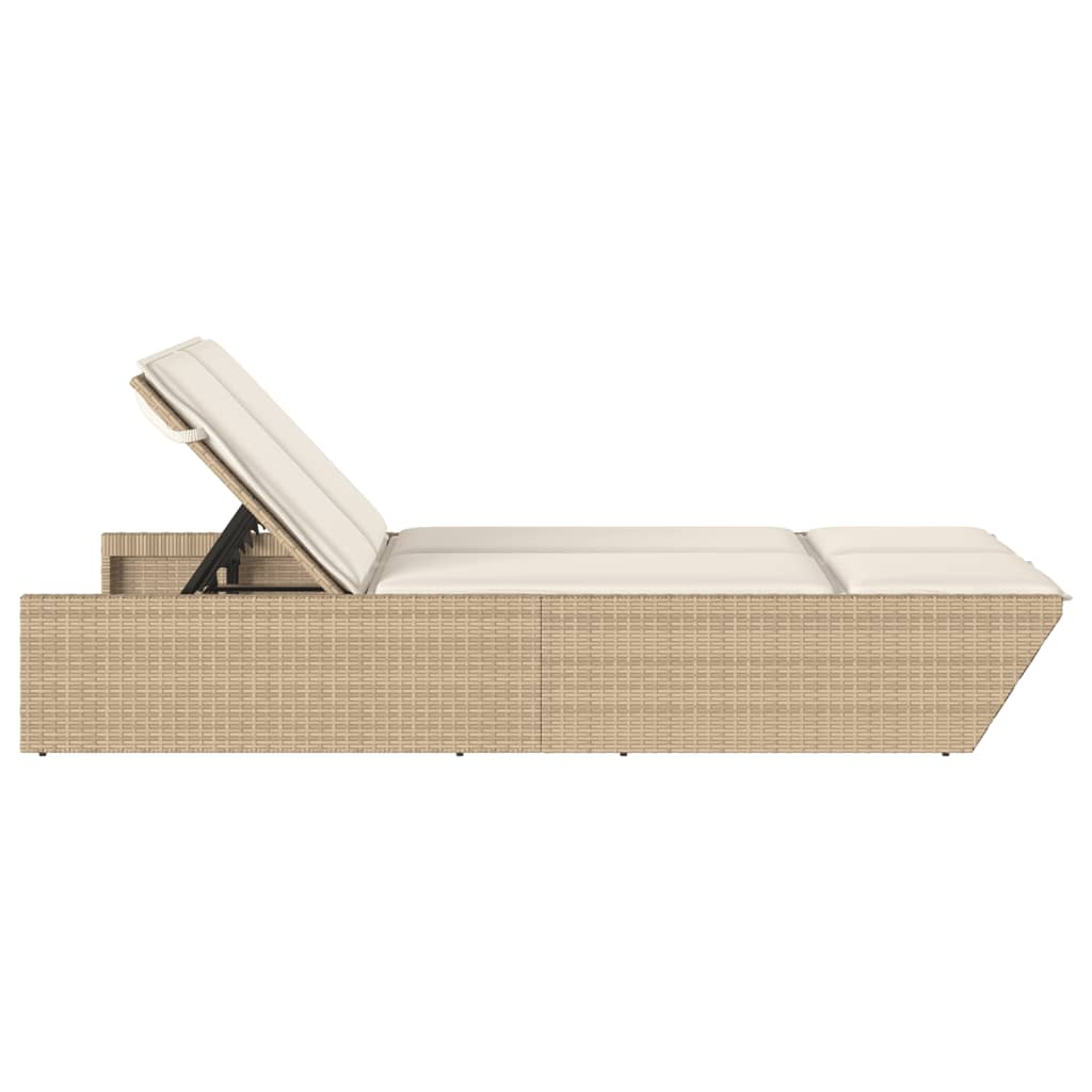 Doppel-Sonnenliege mit Auflagen Beige Poly Rattan