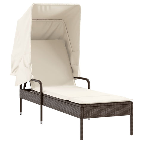 Sonnenliege mit Dach und Tisch Braun Poly Rattan