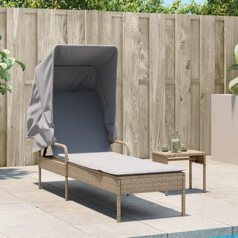 Sonnenliege mit Dach und Tisch Beige Poly Rattan