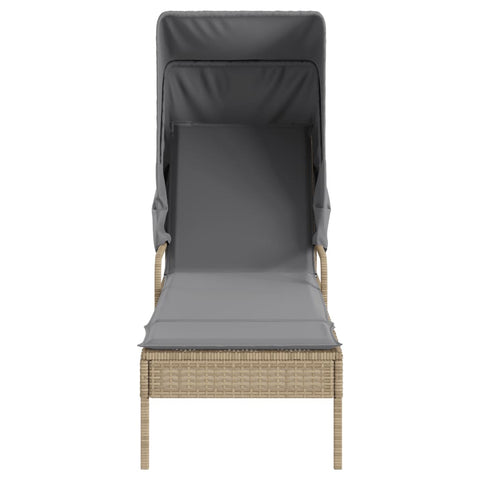 Sonnenliege mit Dach und Tisch Beige Poly Rattan