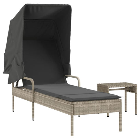 Sonnenliege mit Dach und Tisch Hellgrau Poly Rattan