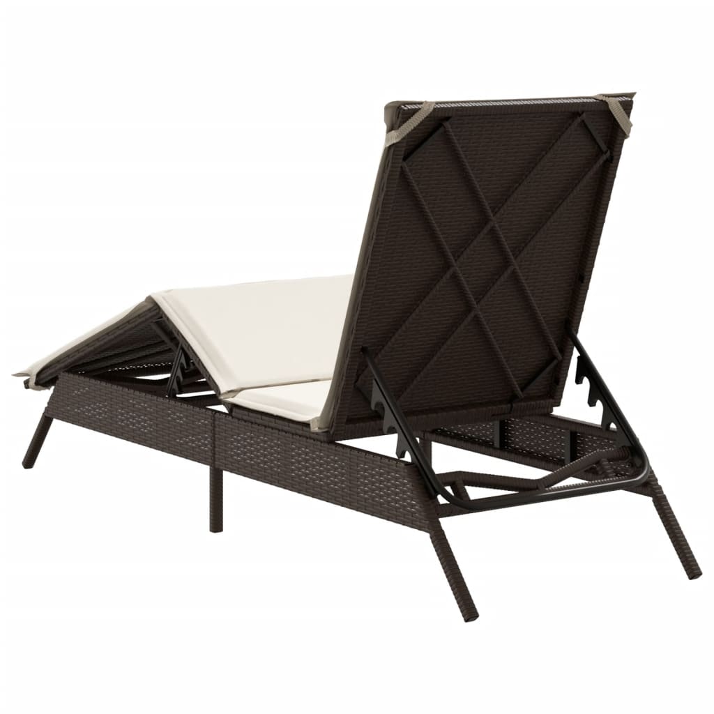 Sonnenliege mit Auflage Braun Poly Rattan