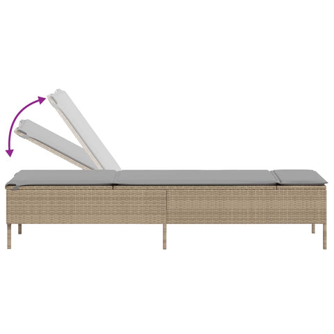 Sonnenliege mit Auflage Beige Poly Rattan