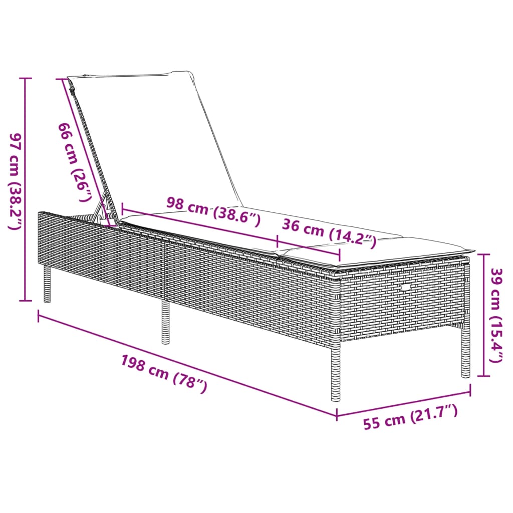 Sonnenliege mit Auflage Beige Poly Rattan