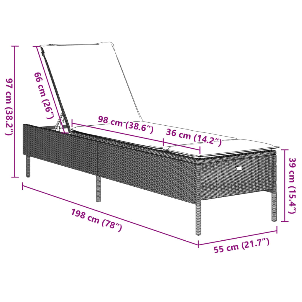 Sonnenliege mit Auflage Hellgrau Poly Rattan