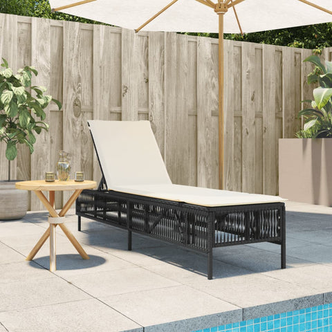 Sonnenliege mit Auflage Schwarz Poly-Rattan