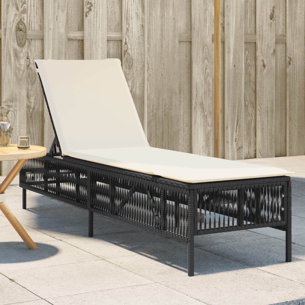 Sonnenliege mit Auflage Schwarz Poly-Rattan