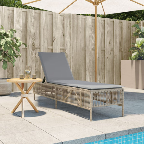 Sonnenliege mit Auflage Beige Poly Rattan