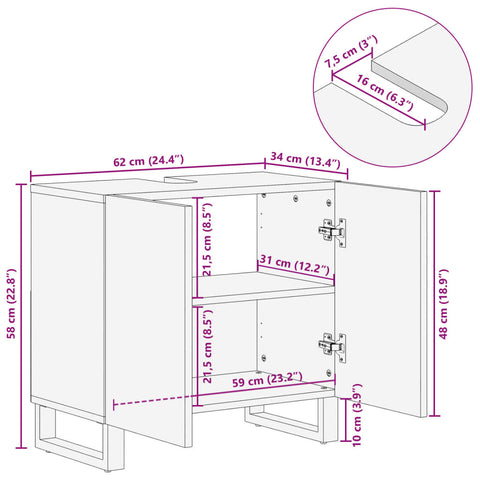 Waschbeckenunterschrank 62x34x58 cm Massivholz Mango