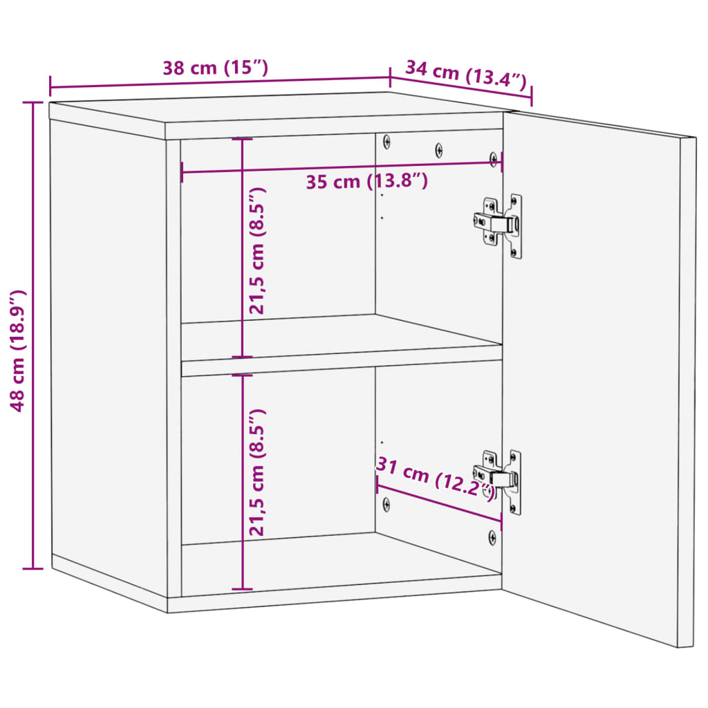 Bad-Wandschrank 38x34x48 cm Massives Raues Mangoholz