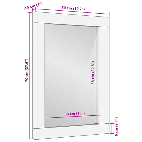 Badspiegel 50x70 cm Raues Massivholz Mango und Glas