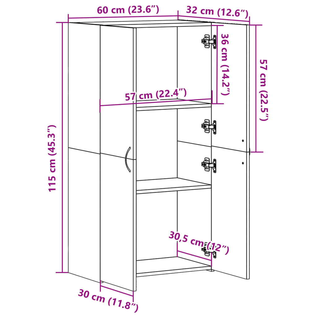 Aktenschrank Braun Eichen-Optik 60x32x115 cm Holzwerkstoff