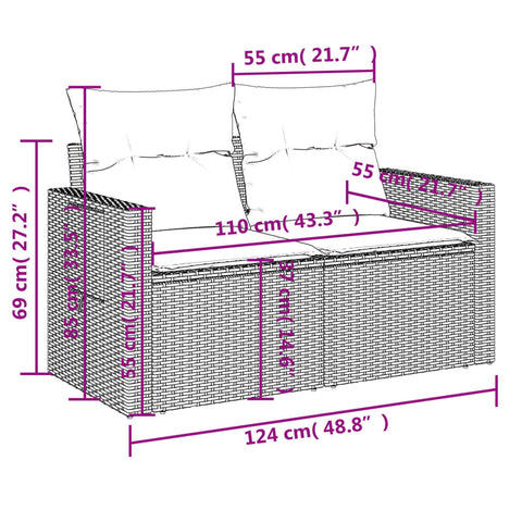 10-tlg. Garten-Sofagarnitur mit Kissen Grau Poly Rattan