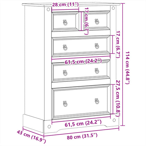 Kommode Corona 80x43x114 cm Massivholz Kiefer