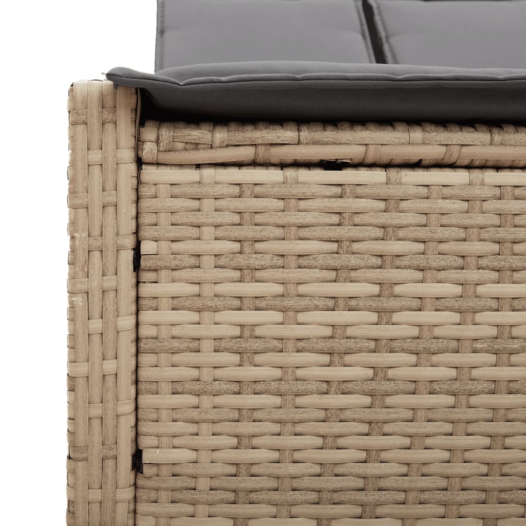 Doppel-Sonnenliege mit Auflagen Beige Poly Rattan