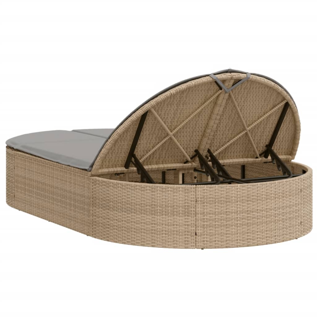 Doppel-Sonnenliege mit Auflagen Beige Poly Rattan