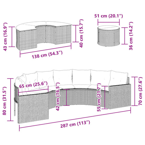 3-tlg. Garten-Sofagarnitur Halbrund Schwarz Poly-Rattan