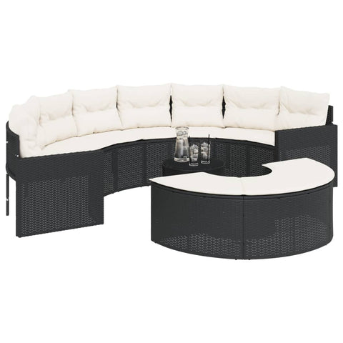 3-tlg. Garten-Sofagarnitur Halbrund Schwarz Poly-Rattan