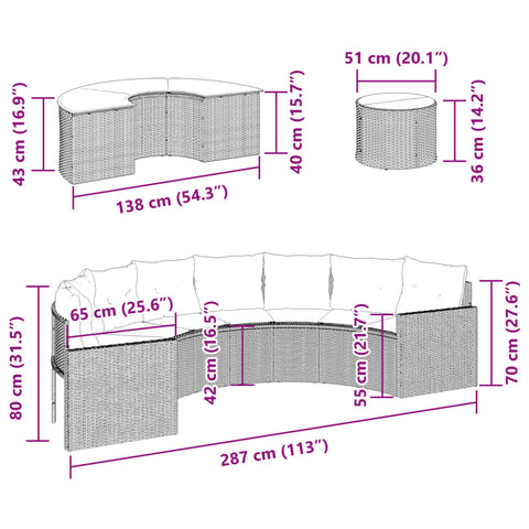 3-tlg. Garten-Sofagarnitur Halbrund Beige Poly-Rattan