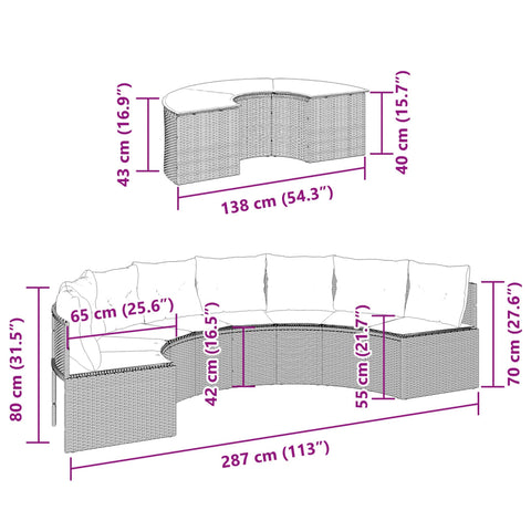 2-tlg. Garten-Sofagarnitur Halbrund Schwarz Poly-Rattan