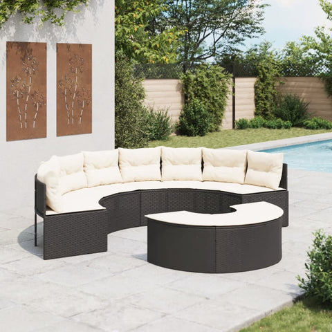 2-tlg. Garten-Sofagarnitur Halbrund Schwarz Poly-Rattan