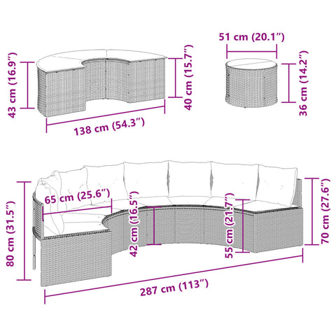 3-tlg. Garten-Sofagarnitur Halbrund Schwarz Poly-Rattan