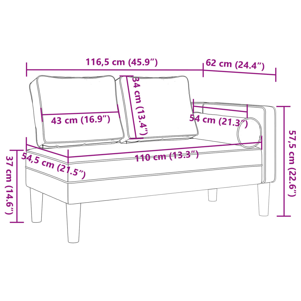 Chaiselongue mit Kissen Creme Samt