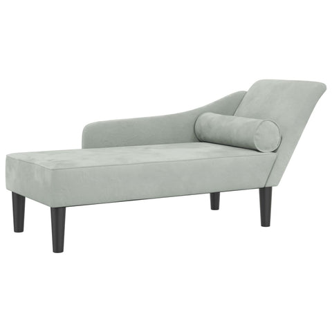 Chaiselongue mit Kissen Hellgrau Samt