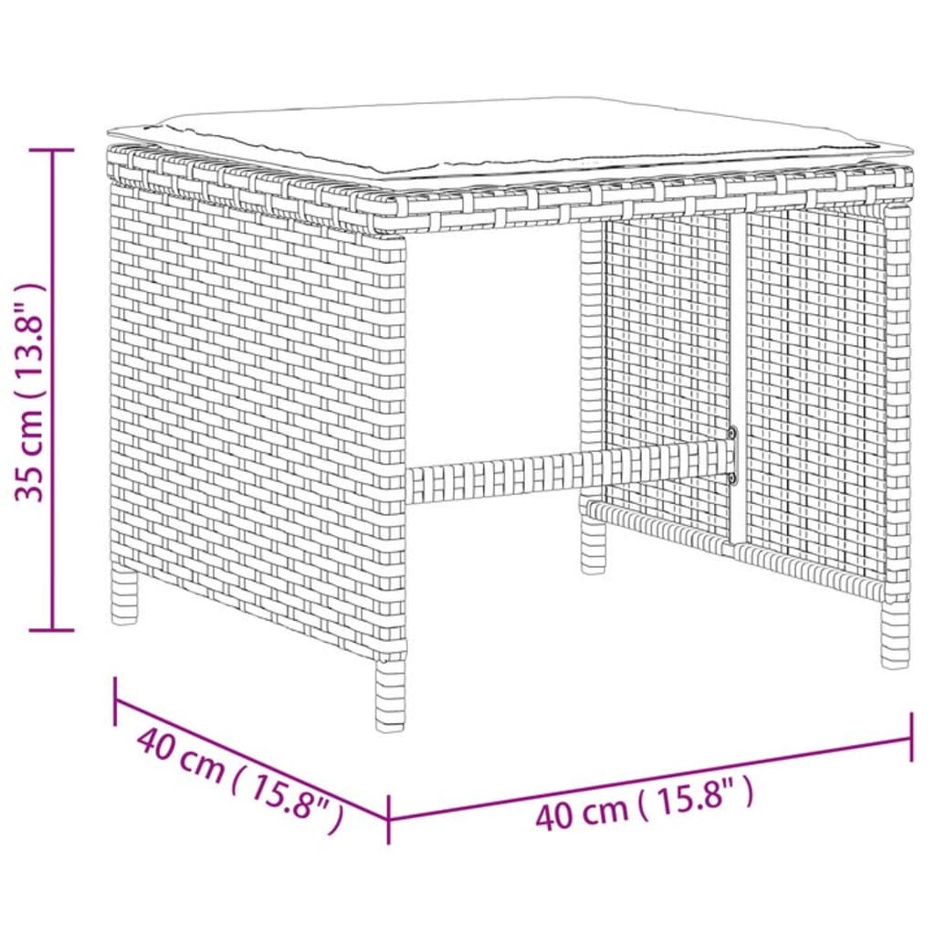 Gartenhocker mit Kissen 4 Stk. Schwarz 40x40x35 cm Poly Rattan