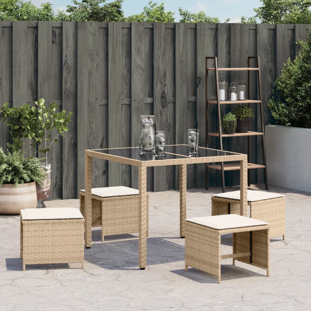 Gartenhocker mit Kissen 4 Stk. Beige 40x40x35 cm Poly Rattan