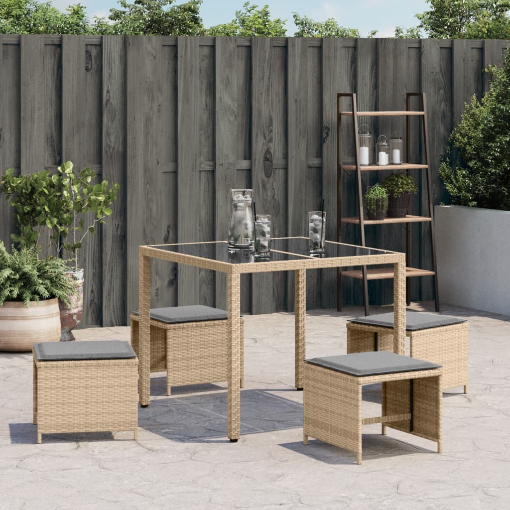 Gartenhocker mit Kissen 4 Stk. Beigemischung Poly Rattan