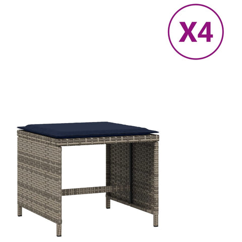 Gartenhocker mit Kissen 4 Stk. Grau 40x40x35 cm Poly Rattan