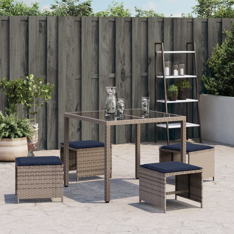 Gartenhocker mit Kissen 4 Stk. Grau 40x40x35 cm Poly Rattan