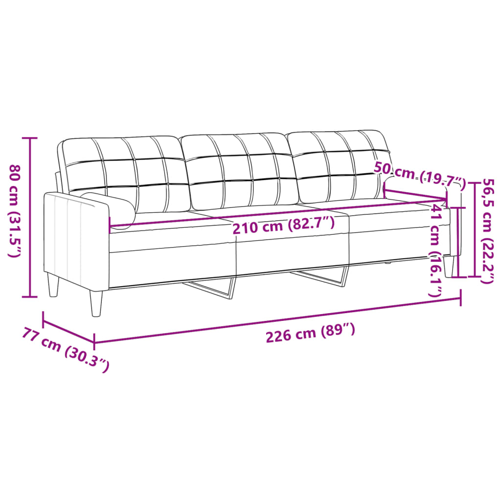 3-Sitzer Sofa mit Stoffbezug und abnehmbaren Kissen – modernes Design, 226 cm breit, komfortabel und pflegeleicht