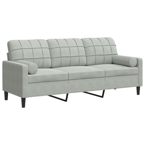 3-Sitzer-Sofa mit Zierkissen Hellgrau 180 cm Samt