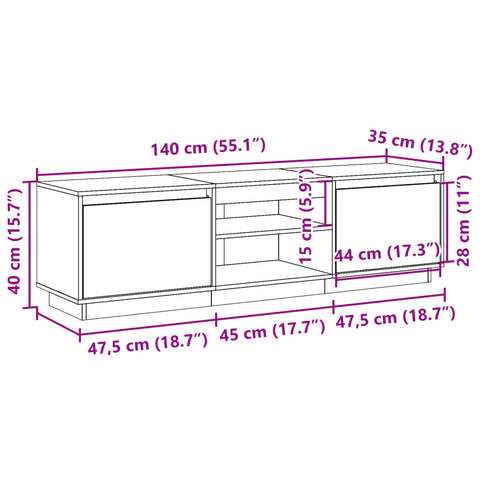 TV-Schrank Wachsbraun 140x35x40 cm Massivholz Kiefer