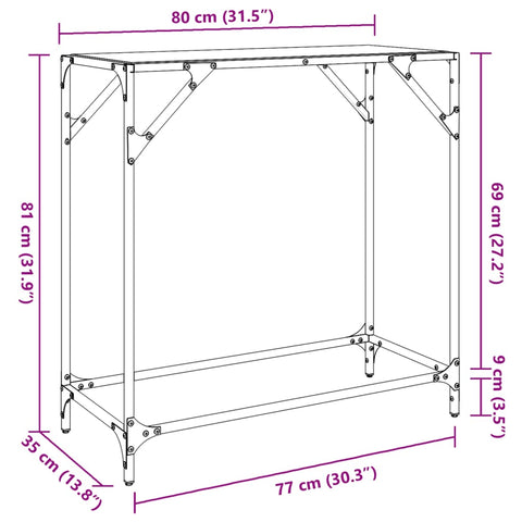 Konsolentisch mit Glasplatte Schwarz 80x35x81 cm Stahl