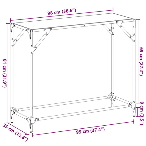 Konsolentisch mit Glasplatte Schwarz 98x35x81 cm Stahl