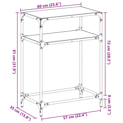 Konsolentisch mit Glasplatte Schwarz 60x35x81 cm Stahl