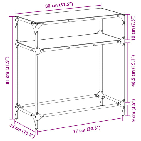 Konsolentisch mit Glasplatte Transparent 80x35x81 cm Stahl