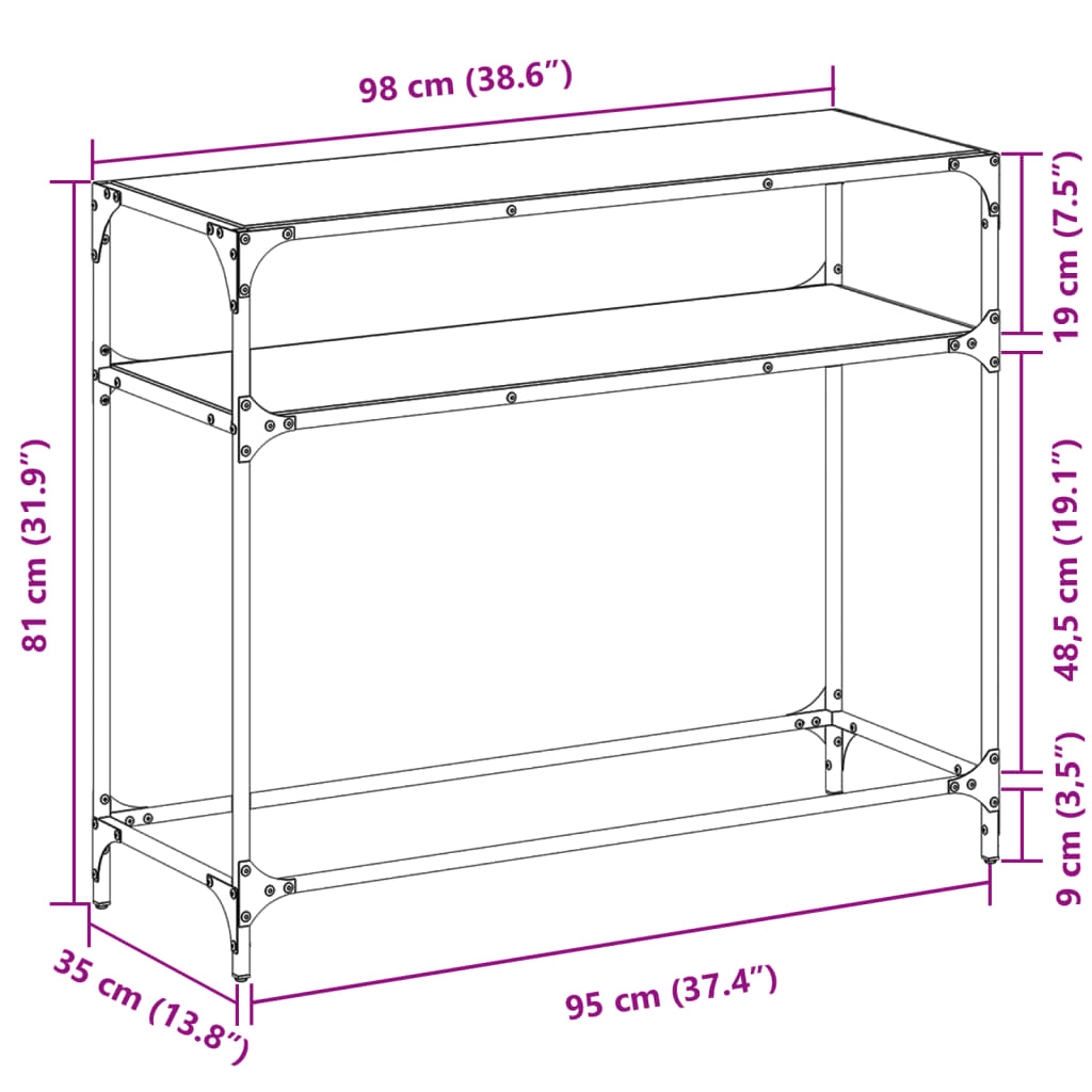 Konsolentisch mit Glasplatte Schwarz 98x35x81 cm Stahl