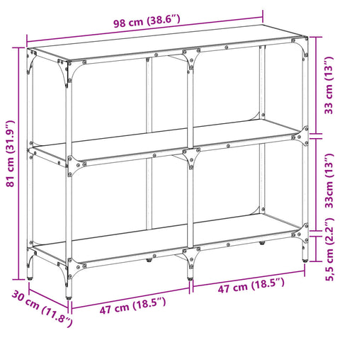 Konsolentisch mit Glasplatte Schwarz 98x30x81 cm Stahl