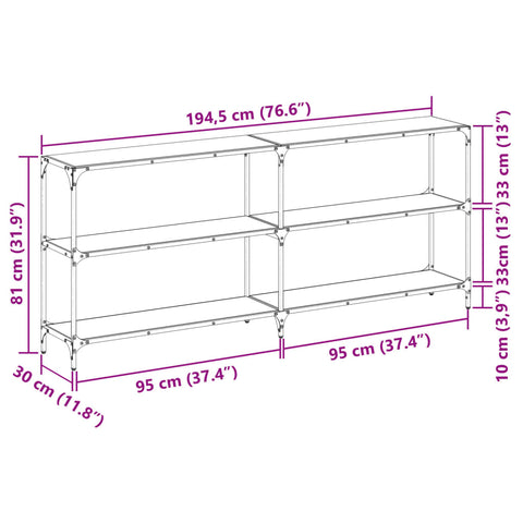 Konsolentisch mit Glasplatte Transparent 194,5x30x81 cm Stahl